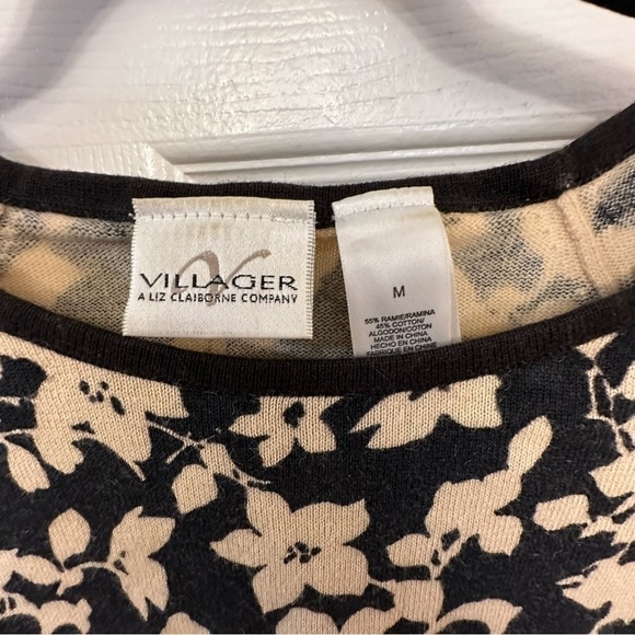 Villager by liz Claiborne Short sleeve sweater size medium black and tan - Picture 3 of 7